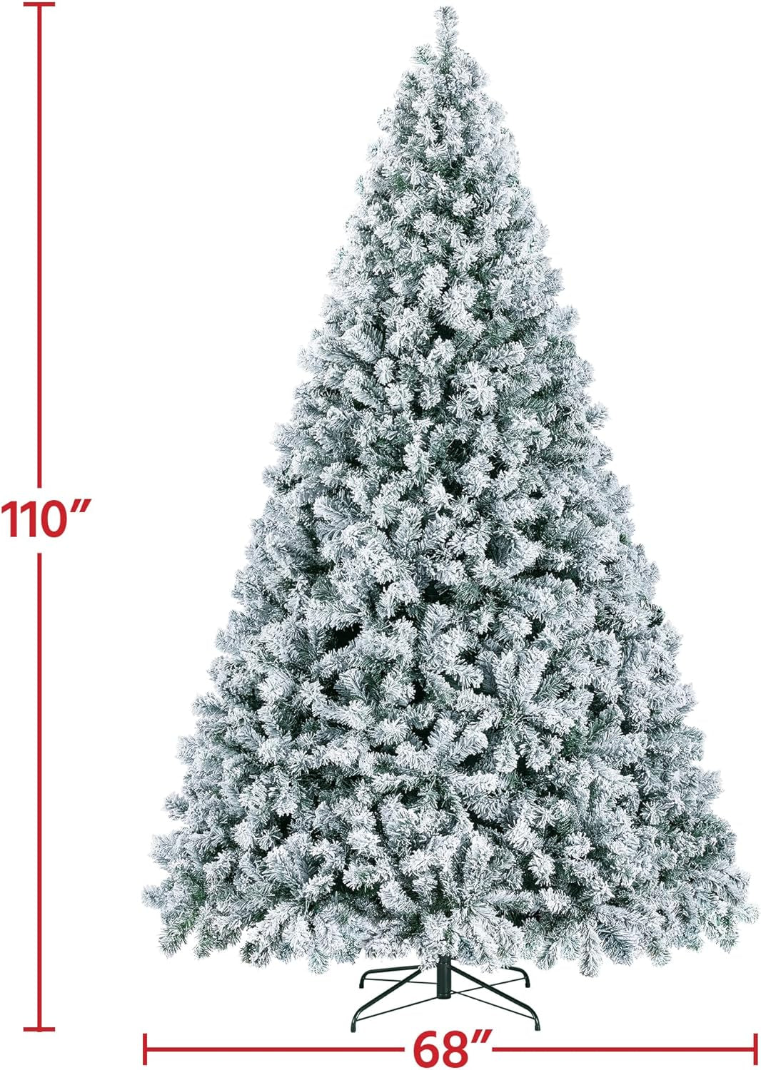 9Ft Pre-Lit Artificial Christmas Tree with Incandescent Warm White Lights, Snow Flocked Full Prelighted Xmas Tree W/2084 Branch Tips, 900 Incandescent Lights & Foldable Stand, Green & White